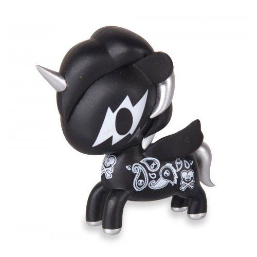 10ve (Black) - 10th Anniversary Unicorno figure by Simone Legno (Tokidoki), produced by Tokidoki. Front view.
