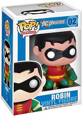 POP! Heroes - Robin figure by Dc Comics, produced by Funko. Packaging.