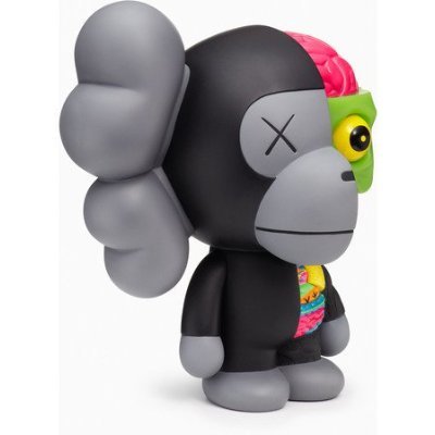 Dissected Milo - Black figure by Kaws X Bape, produced by Medicom Toy. Side view.