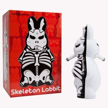 Skeleton Labbit - Frightmare Ed. figure by Frank Kozik, produced by Kidrobot. Packaging.