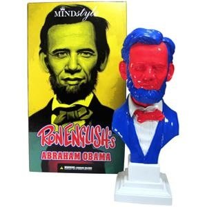 Abraham Obama - Inauguration figure by Ron English, produced by Mindstyle. Packaging.