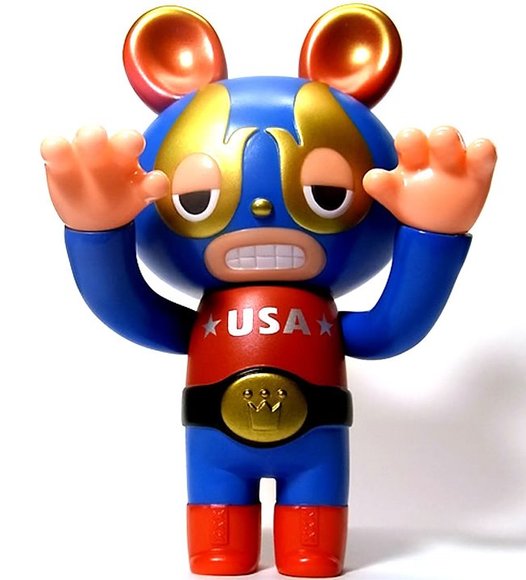American Lucha Bear figure by Itokin Park, produced by Super7. Front view.