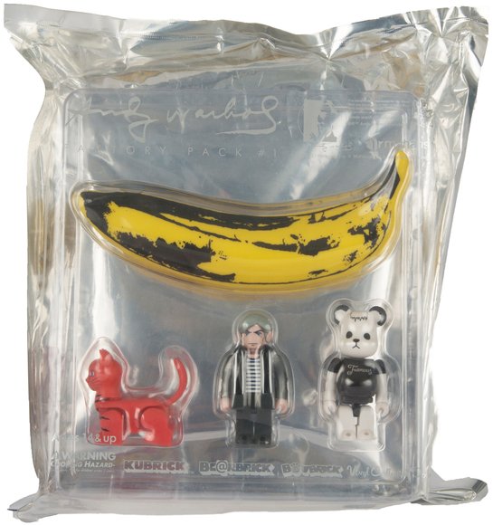 Andy Warhol Factory Pack # 1 figure by Maharishi X Andy Warhol Foundation, produced by Medicom Toy. Packaging.