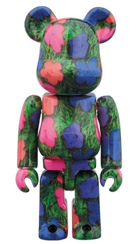 ANDY WARHOL “Flowers” BE@RBRICK 100% figure, produced by Medicom Toy. Front view.
