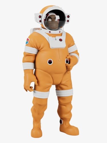 Astronaut Russell figure by Jamie Hewlett, produced by Superplastic. Front view.