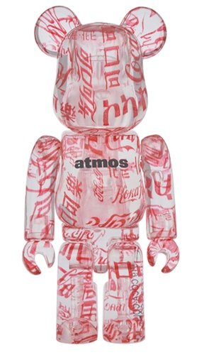 atmos × Coca-Cola CLEAR BODY BE@RBRICK 100% figure, produced by Medicom Toy. Front view.