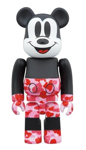 BAPE MICKEY MOUSE - PINK BE@RBRICK 100% figure, produced by Medicom Toy. Front view.