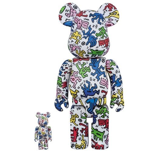 Be@rbrick Keith Haring 400% & 100% figure by Keith Haring, produced by Medicom Toy. Front view.