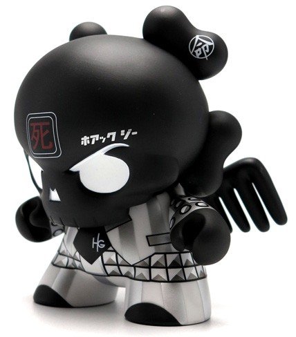 Black Skullhead 8” Dunny figure by Huck Gee, produced by Kidrobot. Front view.