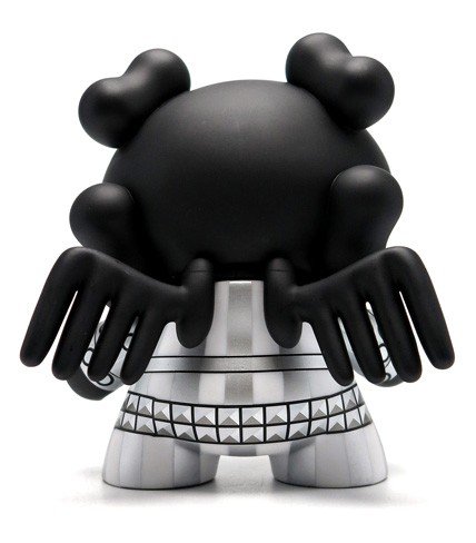 Black Skullhead 8” Dunny figure by Huck Gee, produced by Kidrobot. Back view.