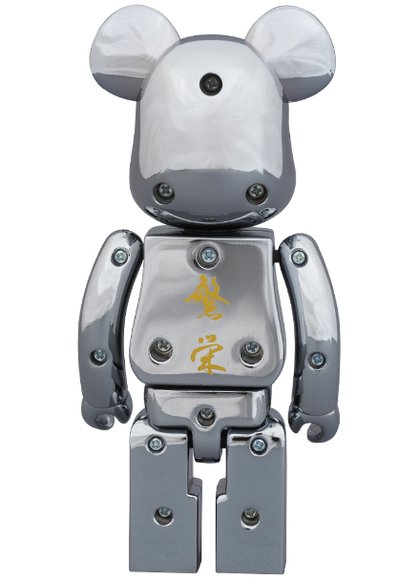 Chrome Silver Be@rbrick 200% figure by Mastermind Japan, produced by Medicom Toy X Bandai. Back view.