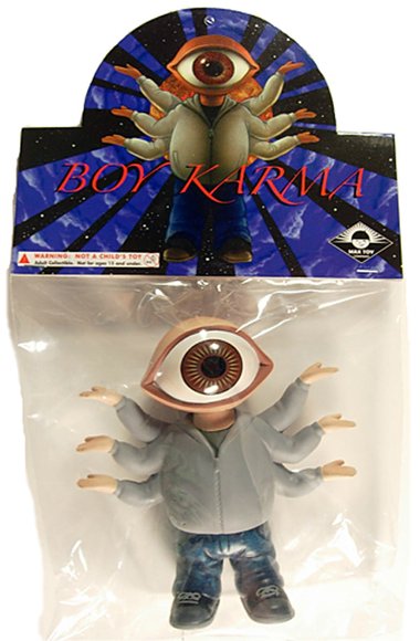Boy Karma figure by Mark Nagata, produced by Max Toy Co.. Packaging.