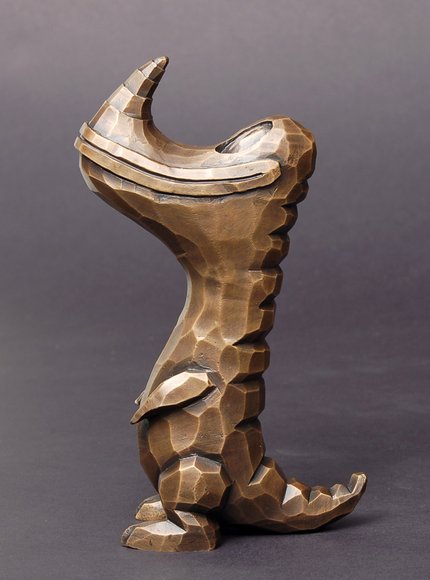 Bronze Pollard figure by Tim Biskup, produced by Flopdoodle. Side view.