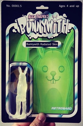 BUNNYWITH Radieted Skin figure by Alex Pardee, produced by Retroband. Front view.