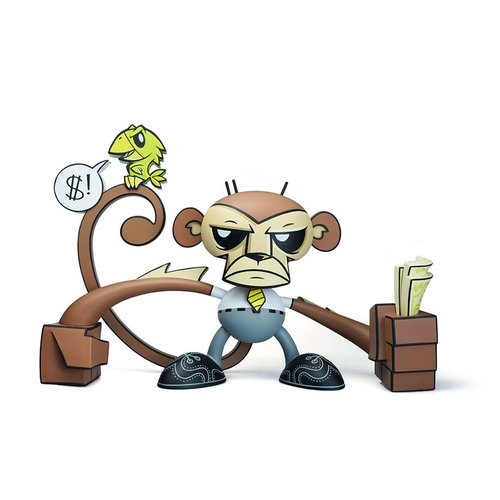 Business Monkey figure by Joe Ledbetter, produced by Munky King. Front view.