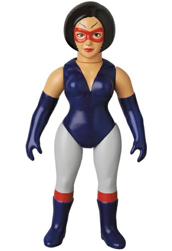 Catwoman Retro Sofubi figure by Dc Comics, produced by Medicom Toy. Front view.