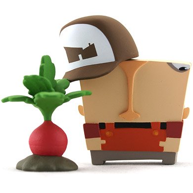 Cleabus the Radish Farmer figure by Christopher Lee, produced by Wheatywheat. Front view.