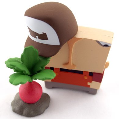 Cleabus the Radish Farmer figure by Christopher Lee, produced by Wheatywheat. Detail view.