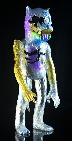 Clear Glitter Earth Wolf - LB 14 (Painted) figure by Josh Herbolsheimer, produced by Super7. Front view.
