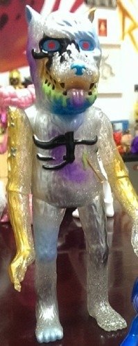 Clear Glitter Earth Wolf - LB 14 (Painted) figure by Josh Herbolsheimer, produced by Super7. Front view.