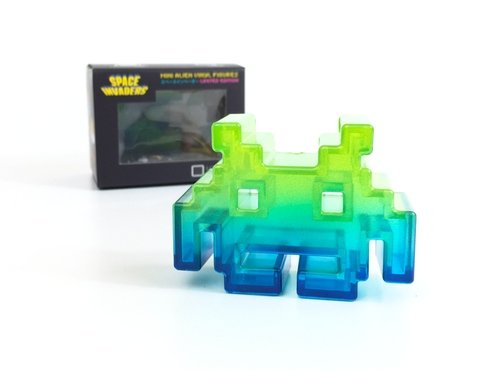 Clear Green Blue Ombré Space Invader, Loot Crate Exclusive figure, produced by A Crowded Coop, Llc. Front view.