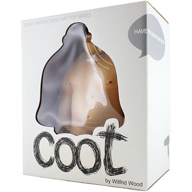 coot figure by Wilfrid Wood, produced by Gums Productions. Packaging.