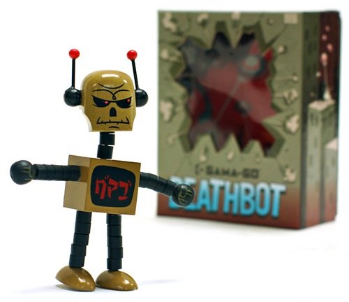 Deathbot - SDCC Gama-Gold figure by Tim Biskup, produced by Ningyoushi. Packaging.