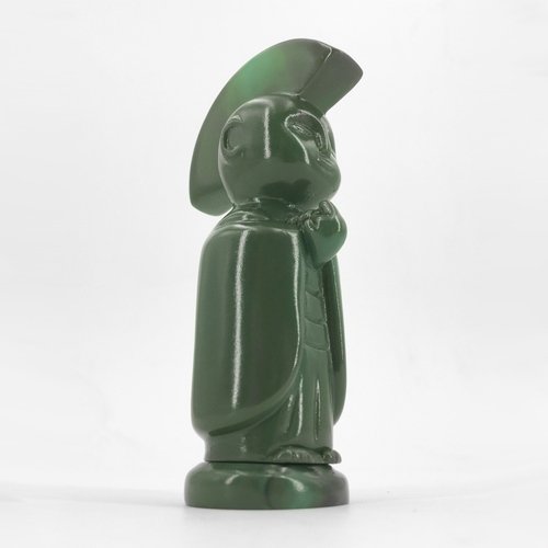 DHARMA BRIGADE JIZO-ANARCHO (GREEN MARBLED) figure by Toby Dutkiewicz, produced by Devils Head Productions. Front view.