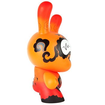 Dunny 20 Orange Drop figure by Andrew Bell, produced by Kidrobot. Side view.