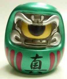 Fortune Daruma (フォーチュンだるま) - Metallic Green x Black figure by Mori Katsura, produced by Realxhead. Front view.