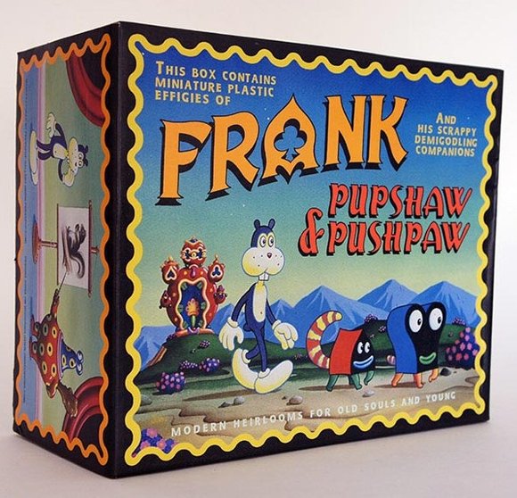 Frank w/ Pupshaw & Pushpaw figure by Jim Woodring, produced by Presspop. Packaging.
