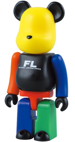 Futura G-SHOCK Be@rbrick 100% figure by Futura, produced by Medicom Toy. Front view.