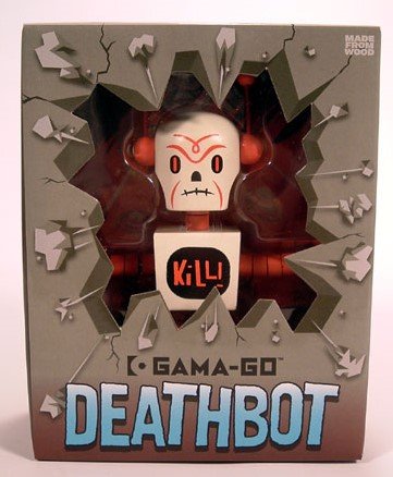 Gama-Go Deathbot figure by Tim Biskup, produced by Ningyoushi. Packaging.