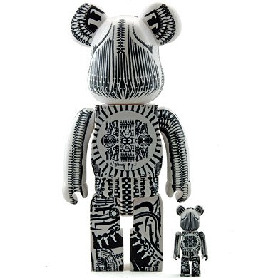 H.R. Giger Be@rbrick 100% & 400% Set figure by H.R. Giger, produced by Medicom Toy. Back view.