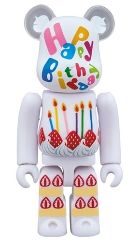 Greeting Birthday 2 PLUS BE@RBRICK 100% figure, produced by Medicom Toy. Front view.