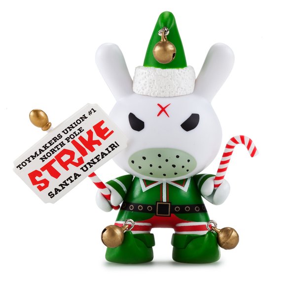 Grumpy Elf Dunny figure by Frank Kozik, produced by Kidrobot. Front view.