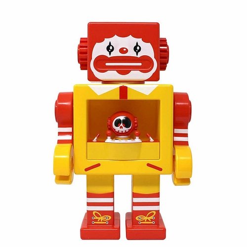 Happy Clown OBOT: Yellow figure by Action City, produced by Gagatree. Front view.