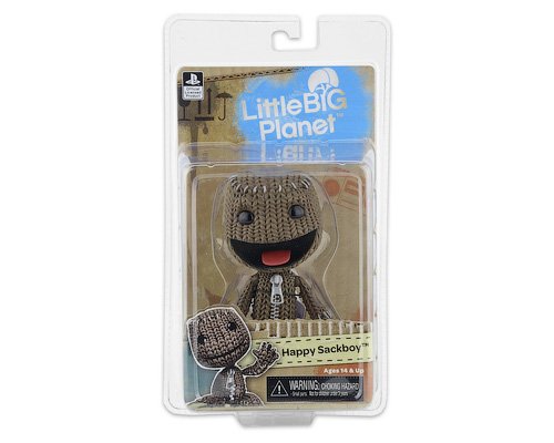 Happy Sackboy figure by Mark Healey And Dave Smith, produced by Neca. Packaging.