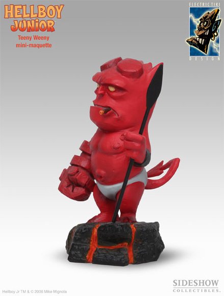 Hellboy Junior figure by Mike Mignola X Bill Wray, produced by Electric Tiki Design. Side view.