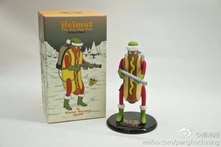 Helmut the Hot Dog Man figure by Will Sweeney. Front view.