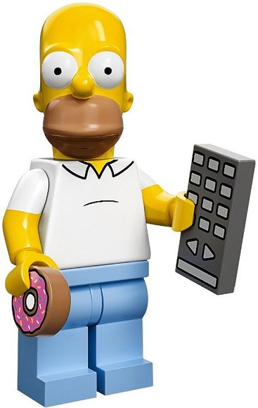 Homer Simpson figure by Matt Groening, produced by Lego. Front view.