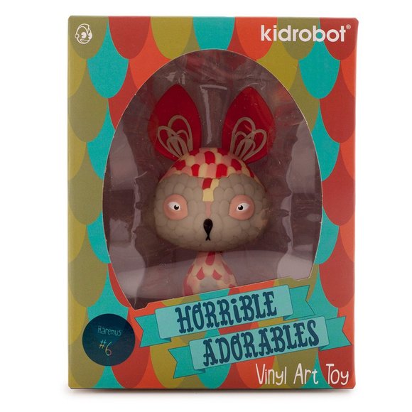 Horrible Adorable: Haremus figure by Jordan Elise, produced by Kidrobot. Packaging.