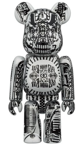H.R.GIGER WHITE CHROME Ver. BE@RBRICK 100% figure, produced by Medicom Toy. Front view.