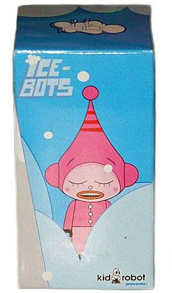 Orange Crosshead Icebot figure by Dalek, produced by Kidrobot. Packaging.