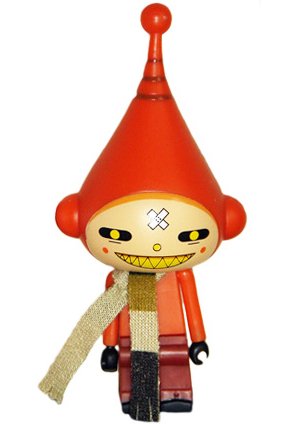 Orange Crosshead Icebot figure by Dalek, produced by Kidrobot. Front view.