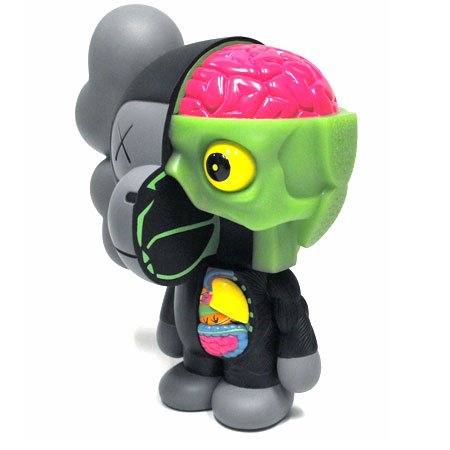 Dissected Milo - Black figure by Kaws X Bape, produced by Medicom Toy. Side view.