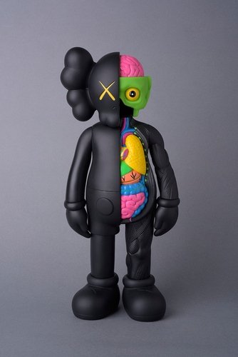 KAWS Companion Flayed Black( Open Edition) figure by Kaws, produced by Medicom. Front view.