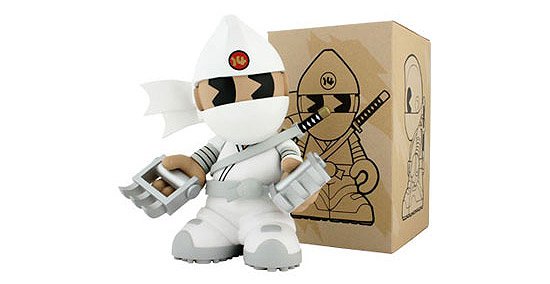 Kidrobot Mascot 14 - Shiro Kidninja figure by Huck Gee, produced by Kidrobot. Packaging.