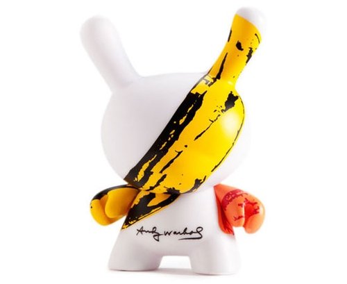 Kidrobot x Andy Warhol Banana Chase figure by Andy Warhol, produced by Kidrobot. Front view.
