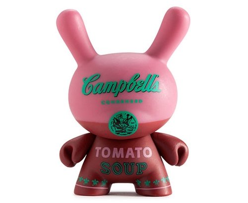 Kidrobot x Andy Warhol Campbells Red figure by Andy Warhol, produced by Kidrobot. Front view.